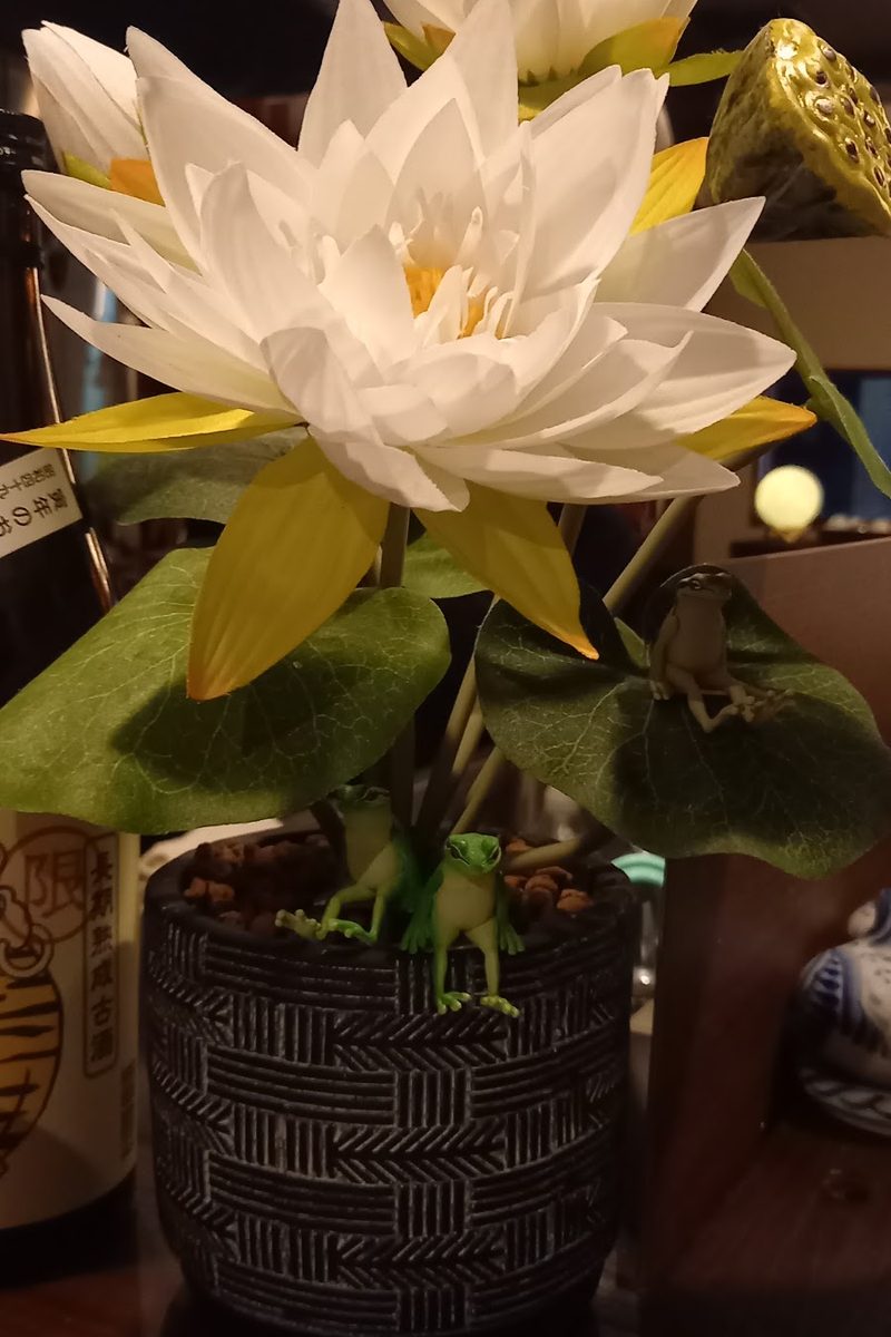 器に生けた蓮の花